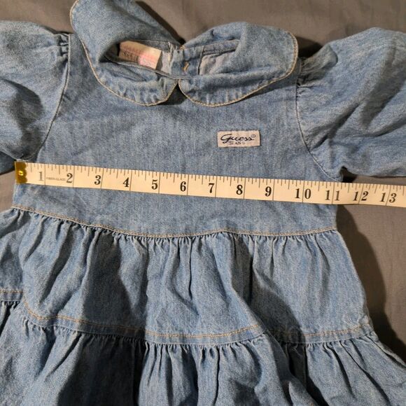 Vintage Baby Guess Denim Ruffle Dress Size 24 Months Button Up Tiered Blue CUTE - Picture 7 of 11